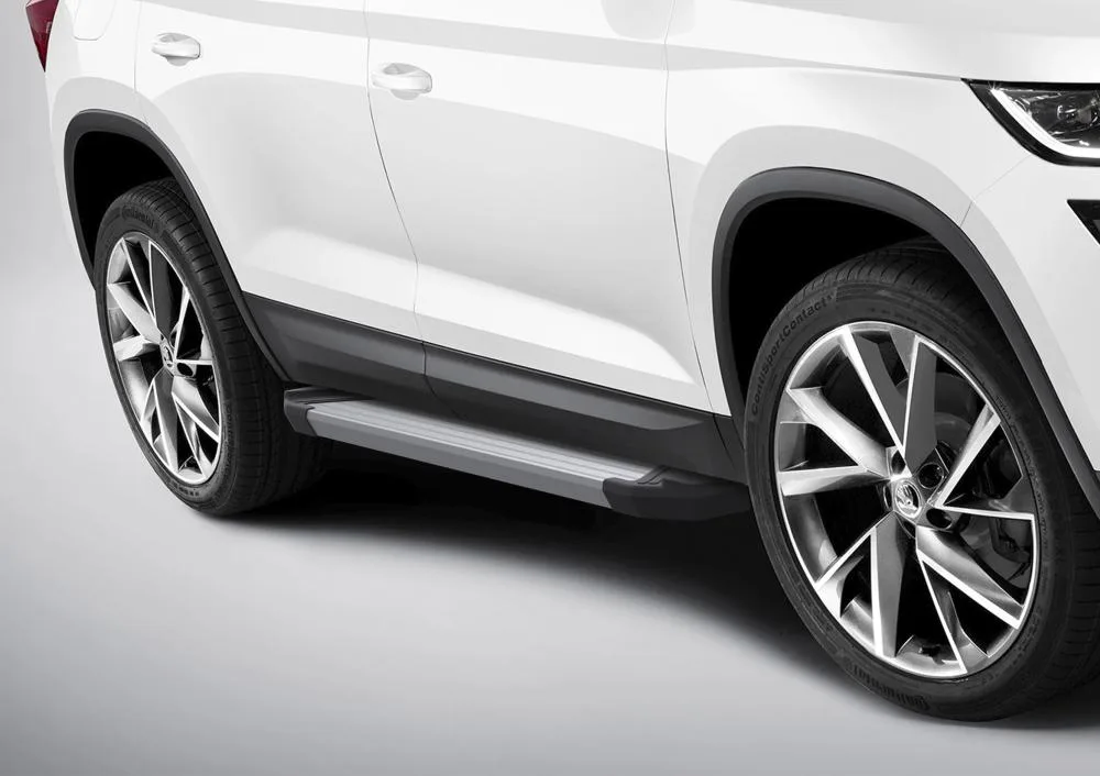 Порог-площадка "Silver" F180AL + комплект крепежа, RIVAL, Skoda Kodiaq 2017-