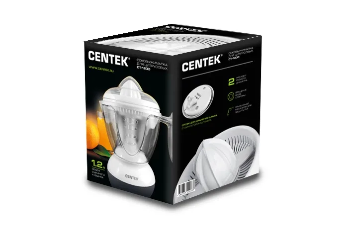 Соковыжималка для цитрусовых Centek CT-1230 1.2л, 40 Вт, прозрачный корпус,съёмный кувшин,2 насадки