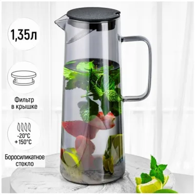 Кувшин 1,35 л 14*10,5*25 см "Crystal glass" с пластиковой крышкой с фильтром