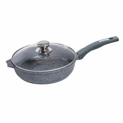 Сковорода 24см АП "Premium" (grey) с несъемной ручкой и стекл. крышкой с24901