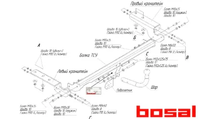 ТСУ 2555-A  Peugeot 308 Hb (2007-2014)/Peugeot 307 Hb (2001-2008)/Citroen C4 Hb (2004-2011) (б/электрики) Bosal