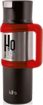Термос LARA (черный/сталь) 1200мл, молотковая эмаль, фиксированная ручка, крышка-стакан LR04-17