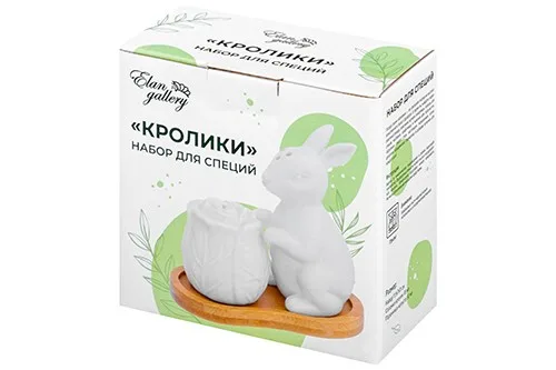 Набор для специй "Заяц с капустой" 2 предмета, 11,5*7*11 см, солонка (заяц) - 6,5*5,5*10 см, 65 мл,