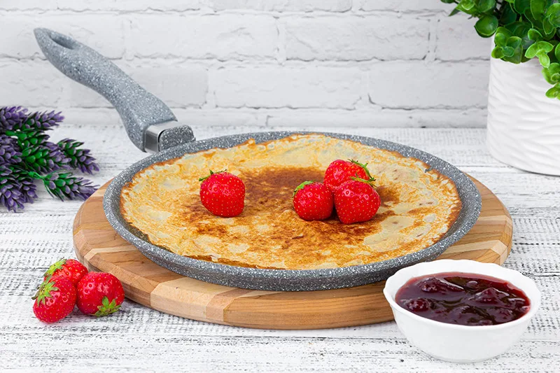 Сковорода блинная 24 см ГАРМОНИЯ ВКУСА "Серый мрамор" с ручкой 120569