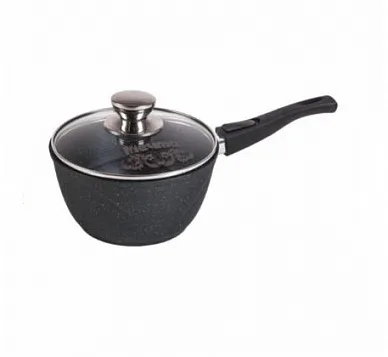Ковш 1.2л со съемной ручкой и стеклянной крышкой АП Гранит black арт. 081802