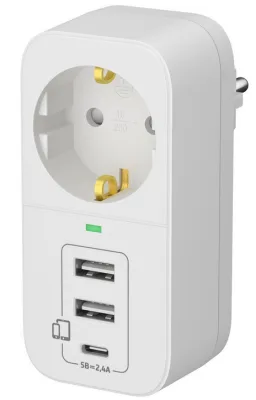 Адаптер сетевой 2*USB-A + USB-C, 16А,, с зазем., белый ФОТОН AM 16-1E-USB/A2C1