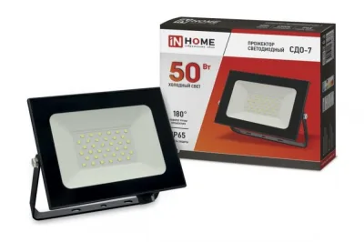 Прожектор светодиодный СДО-7 50Вт 230В 6500К IP65 черный IN HOME 4690612034638
