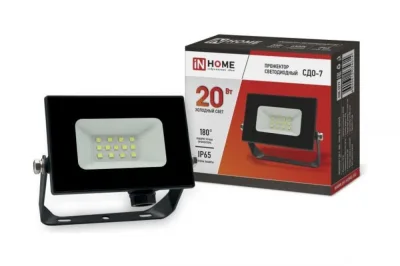 Прожектор светодиодный СДО-7 20Вт 230В 6500К IP65 черный IN HOME 4690612034614