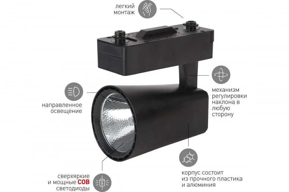 Светильник светодиодный трековый 20 W, 4000 K TR4 - 20 BK ЭРА черный СОВ