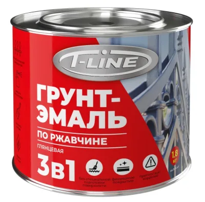 Грунт-эмаль T-line по ржавчине 3в1 серая 1,8 кг