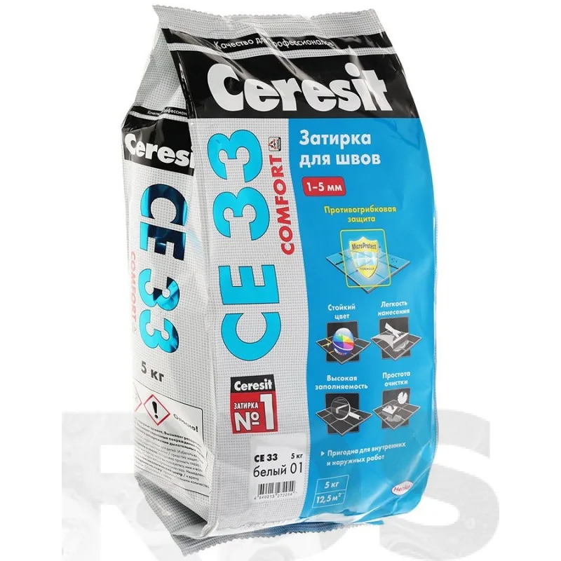 Затирка CERESIT CE33 д/швов белая 5,0кг