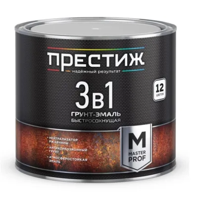 Грунт-эмаль по ржавчине 3в1 черная быстросохнущая 1,9 кг ПРЕСТИЖ
