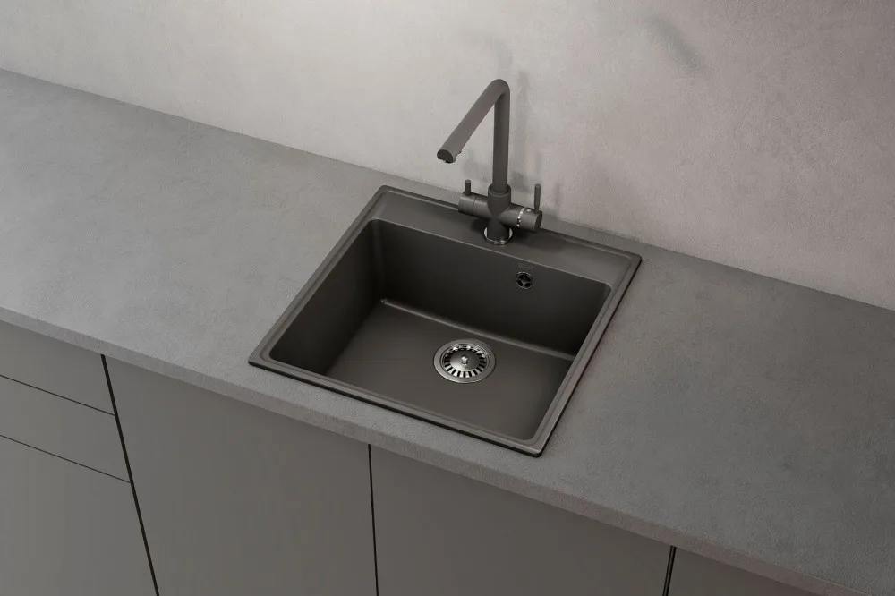 Мойка ULGRAN Quartz Forte 505-05 505*505 мм квадрат серый