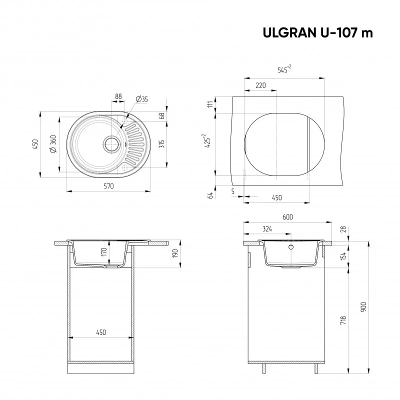 Мойка Ulgran U-107m-342 570*450 мм графит