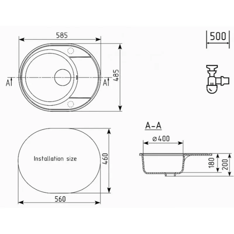 Мойка ULGRAN Quartz Nora 585-05 585*485 мм серый