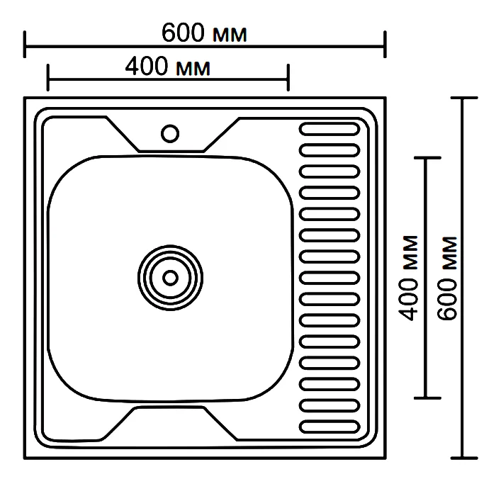 Мойка 600*600мм, 0.4мм нерж.сталь матовая LEDEME L76060-R