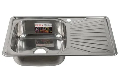 Мойка FABIA врезная 78*48см, ЛЕВАЯ, толщ. 0,8мм, глуб. 180мм, сифон с перел. 62322L
