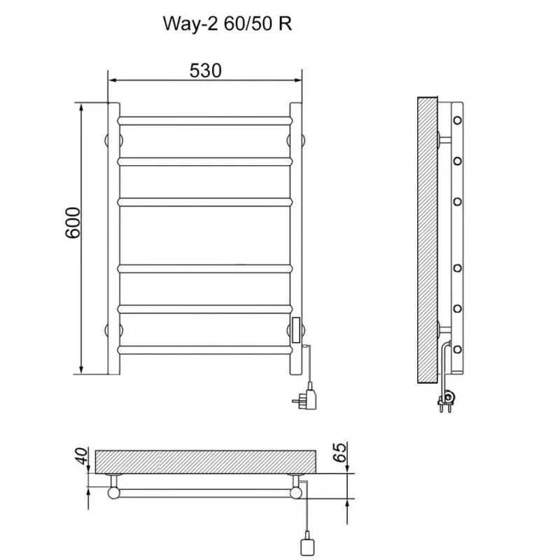 Полотенцесушитель ЭК WAY II 60/50 (У) электрический, ТЭН справа (хром)