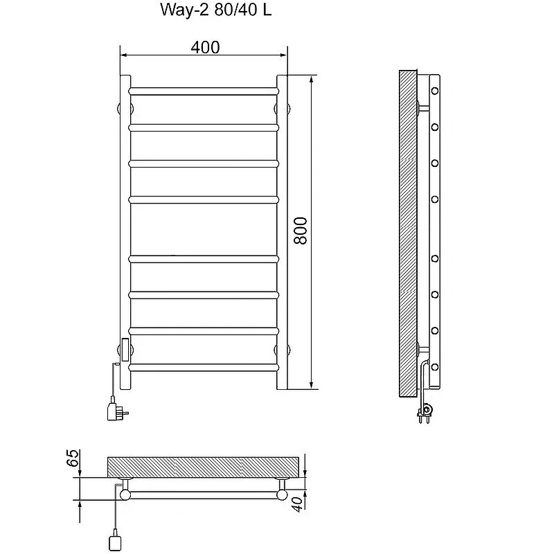 Полотенцесушитель ЭК WAY II 80/40 электрический, ТЭН (У) (хром)