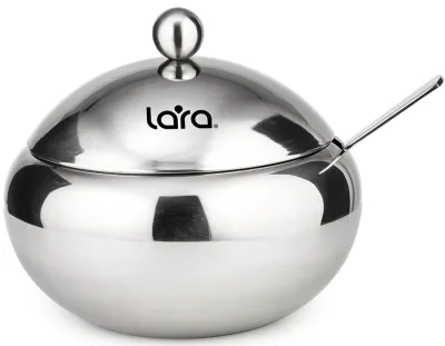 Сахарница LARA с ложкой 560мл, сталь, крышка из полированной стали LR08-36 SS