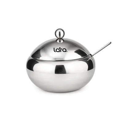 Сахарница LARA с ложкой 460мл, сталь, крышка из закаленного стекла LR08-35