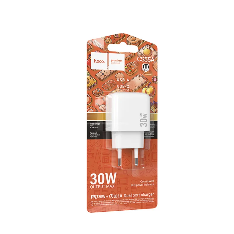 Зарядное устройство hoco CS55A, USB+C 30W, белый 916-271