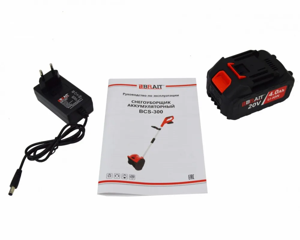 Снегоуборщик аккумуляторный BRAIT BCS-300 (лопата, 21В, АКИ 1*4Ач, ЗУ)