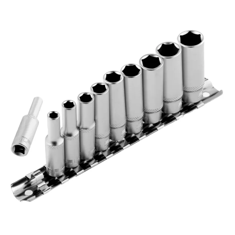 Набор удлиненных торцевых головок 1/4", 6-ти гр., CrV, 10шт., 4-13мм Stels 13605