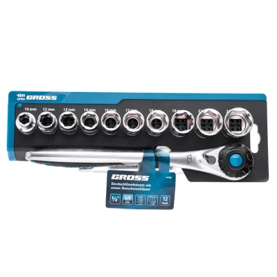 Набор торц головок трещотка (12пр) 120зуб 1/2" CrV GROSS 14138