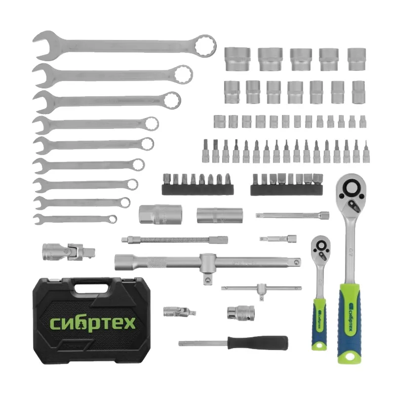 Набор инструментов, 1/2", 1/4", CrV, пластиковый кейс (82пр) Сибртех 13391