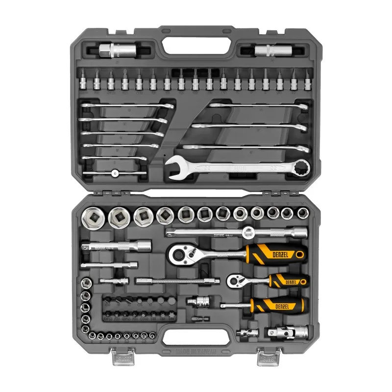 Набор инструментов 1/2", 1/4", CrV, S2, 82 предмета, кейс Denzel 15809