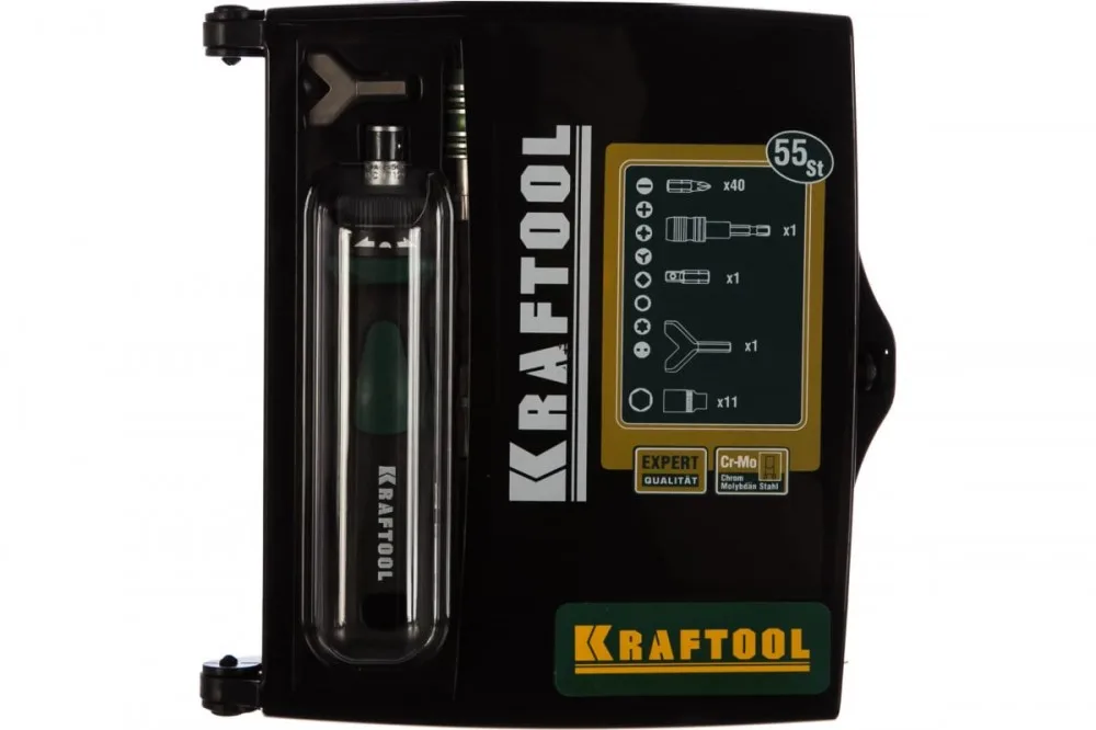 Отвертка реверс с битами 55 шт KRAFTOOL 25554-H55