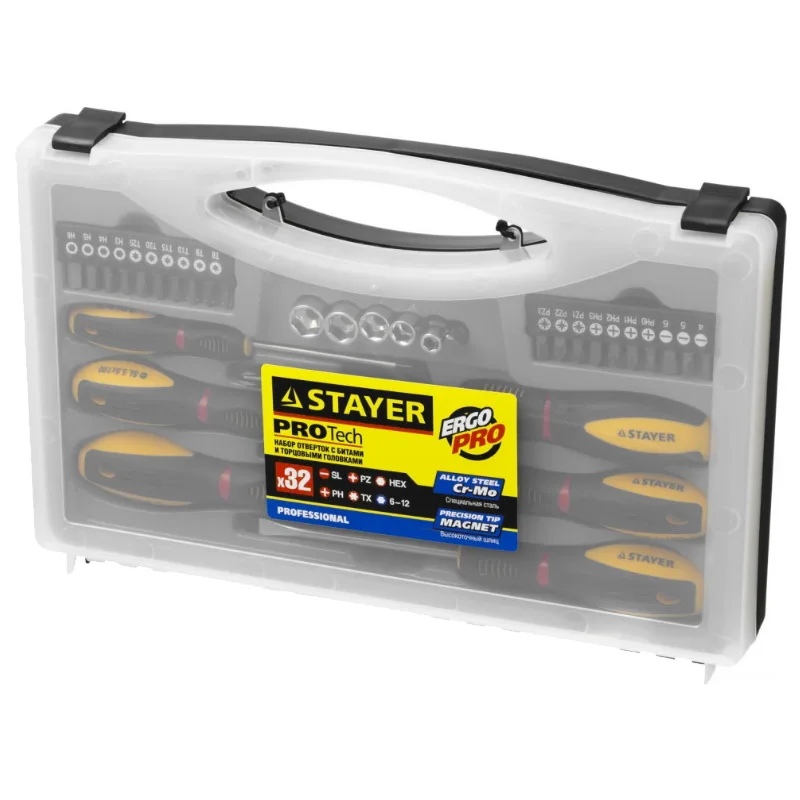 Набор STAYER "PROFESSIONAL" "PROTech": Отвертки, Cr-Mo намагниченные, (32пр) 25134-h18_z01
