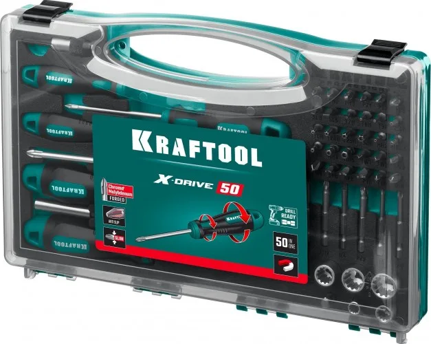 Набор отверток и насадок Cr-Mo, 50пр. KRAFTOOL 25815