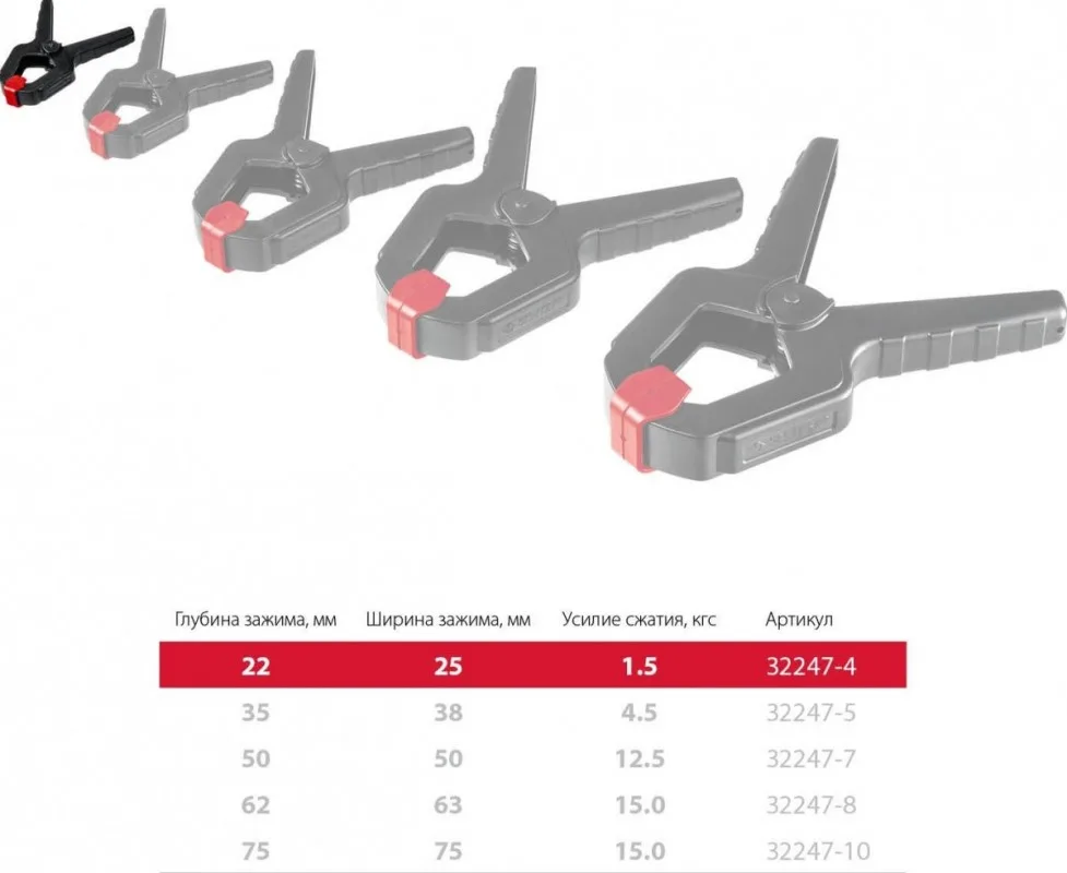 Зажим пружинный МЗ-40 38*38мм ЗУБР 32247-4