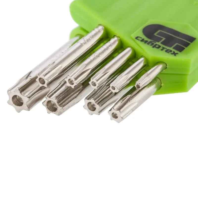 Набор ключей имбусовых TT10-TT50, 45x, короткие,закаленные, никельTamper-Torx 9шт. СИБРТЕХ 12321