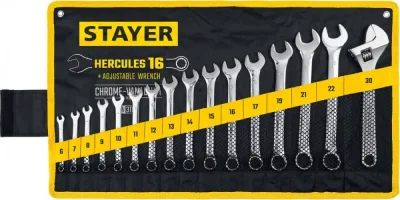 Набор комбинир. и разводных ключей 6-30мм (16пр) STAYER 27092-H16