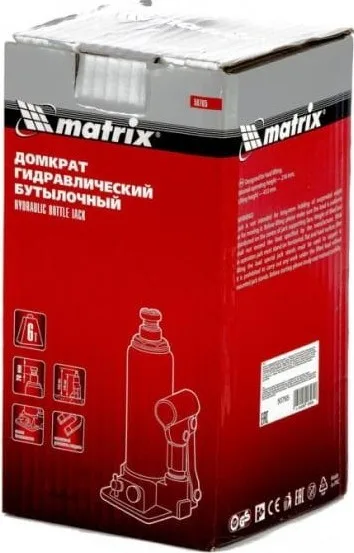 Домкрат гидравлический бутылочный 6т, h подъема 216-413мм Matrix 50765