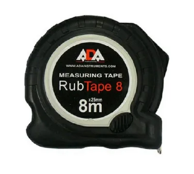 Рулетка ударопрочная ADA RubTape 8 с полимерным покрытием ленты (сталь, с двумя СТОПами, 8 м)