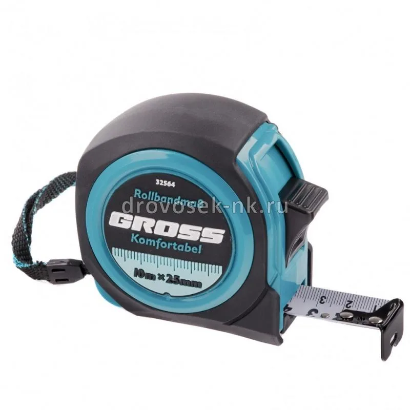 Рулетка Komfortabel, 10 м х 25 мм, обрезиненный корпус// Gross 32564