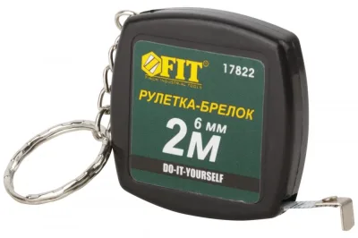 Рулетка-брелок 2м*6мм черная квадратная FIT 17822