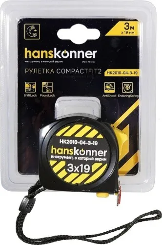 Рулетка 3м*19мм Hanskonner HK2010-04-3-19