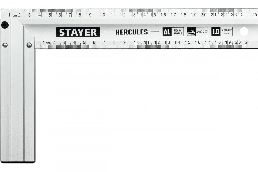 Угольник 250 мм жесткий столярный с усиленным алюминиевым полотном STAYER HERCULES 3432-25