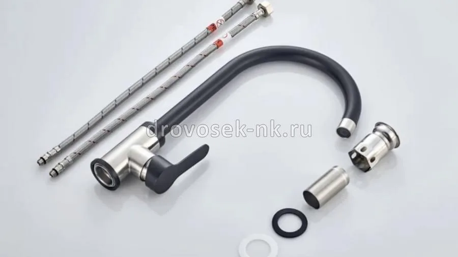 Смеситель LEDEME для кухни с гайкой Черный+Сатин L74105B