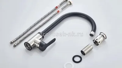 Смеситель LEDEME для кухни с гайкой Черный+Сатин L74105B