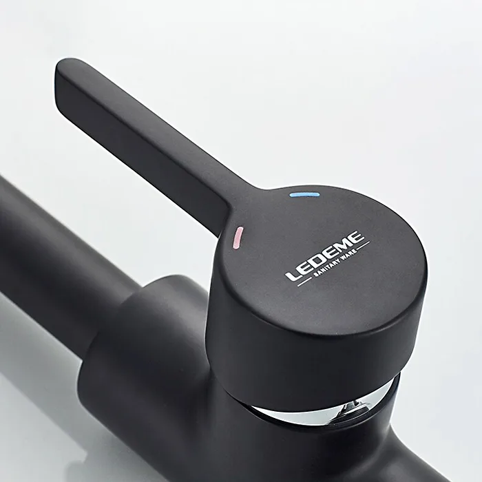 Смеситель для кухни с гайкой, черный LEDEME L4299B