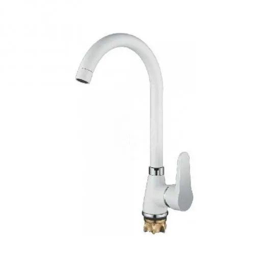 Смеситель для кухни высокий с гайкой, белый LOFFREY LF84012W