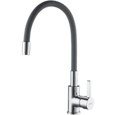 Смеситель для кухни+серый силиконовый излив LEDEME L4898-9