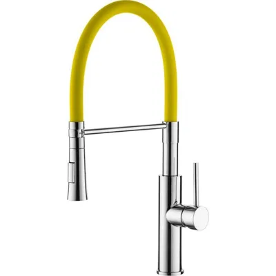 Смеситель для кухни гибкий излив желтый/хром LEDEME L4097-4