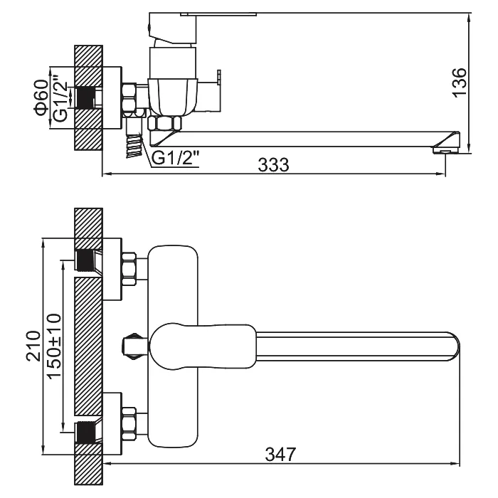 Смеситель для ванны с длинным изливом из нерж. стали LEDEME L72218